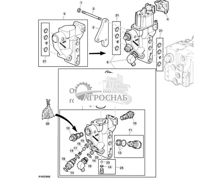 КЛАПАН УПРАВЛЕНИЯ СЦЕПКОЙ С ШАГОВЫМ ДВИГАТЕЛЕМ (ГИДРОНАСОС 2835 КУБ. СМ) 